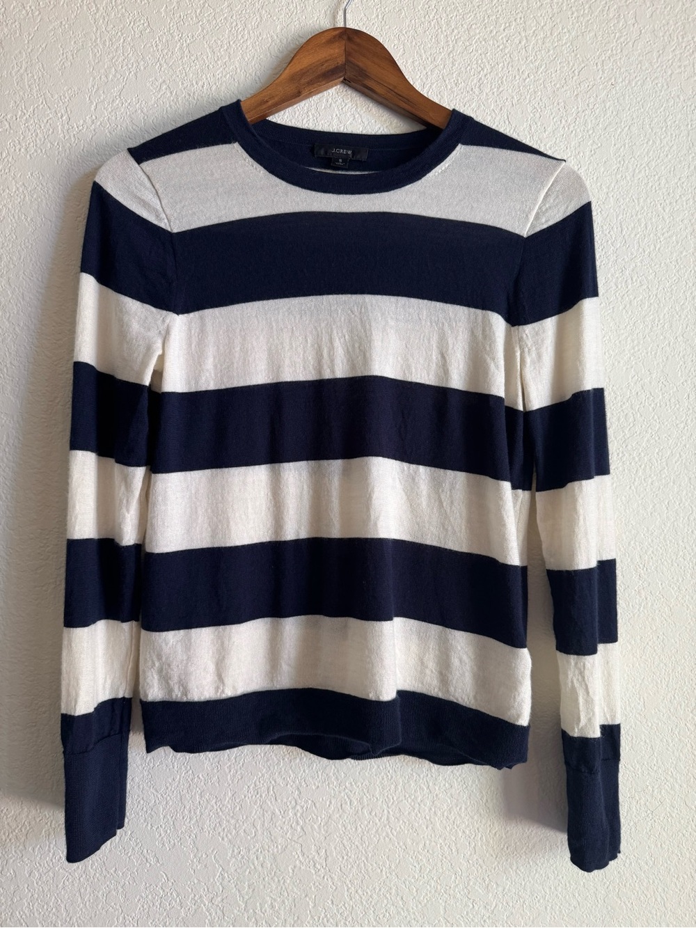 J.Crew 100% Merino Wool Navy Cream Striped Sweater S